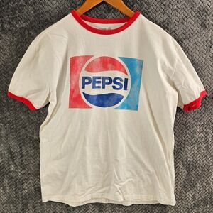 Pepsi Logo Ringer Retro Shirt White Red Blue XL Cotton Pepsi Cola Tee Luv